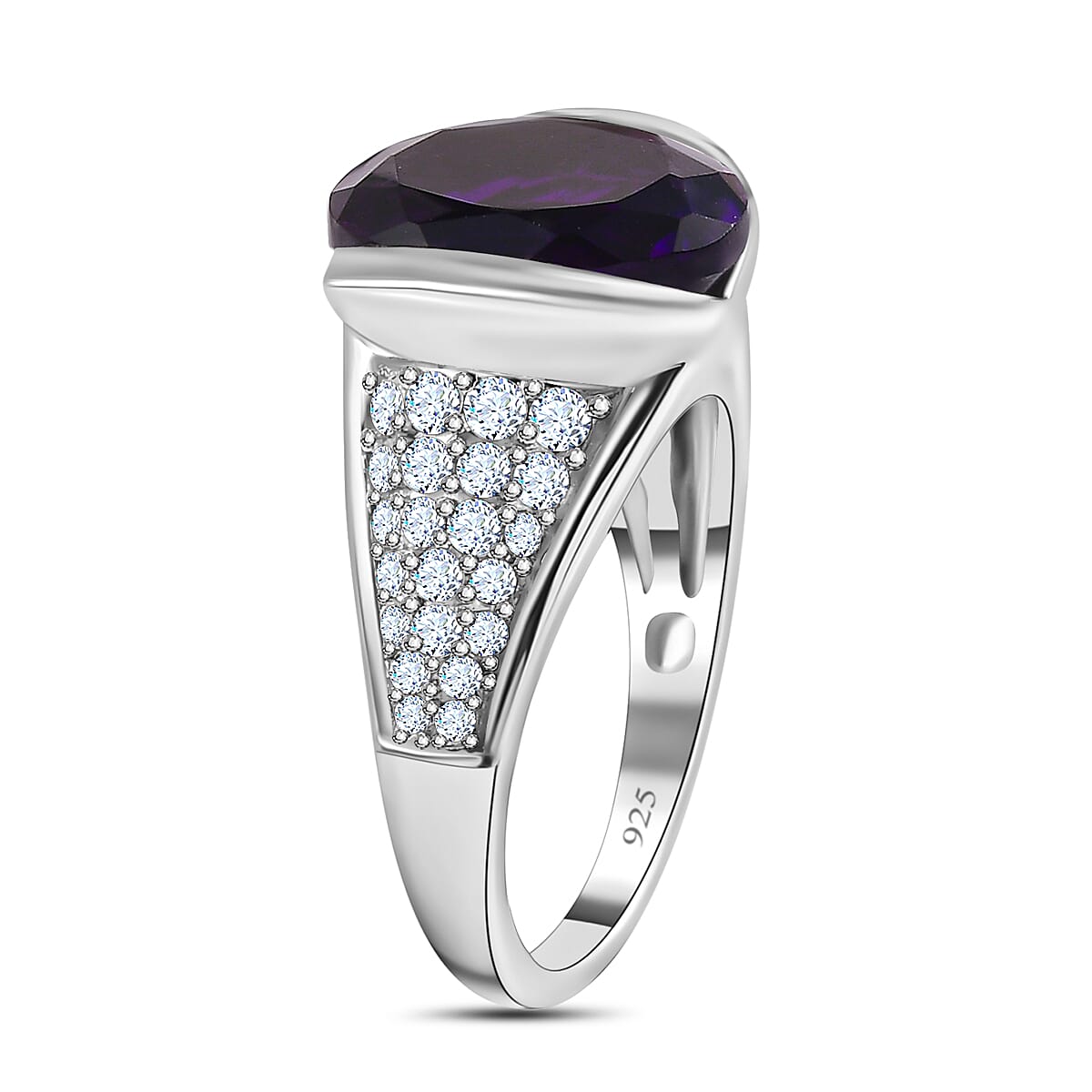 Moroccan Amethyst &amp; Natural Zircon Ring in Platinum Overlay Sterling Silver 5.55 Ct 7699661 3