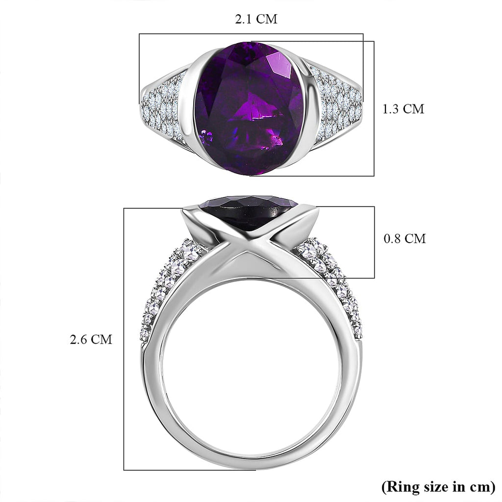 Moroccan Amethyst & Natural Zircon Ring in Platinum Overlay Sterling Silver 5.55 Ct