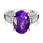 Moroccan Amethyst & Natural Zircon Ring in Platinum Overlay Sterling Silver 6.28 Ct.