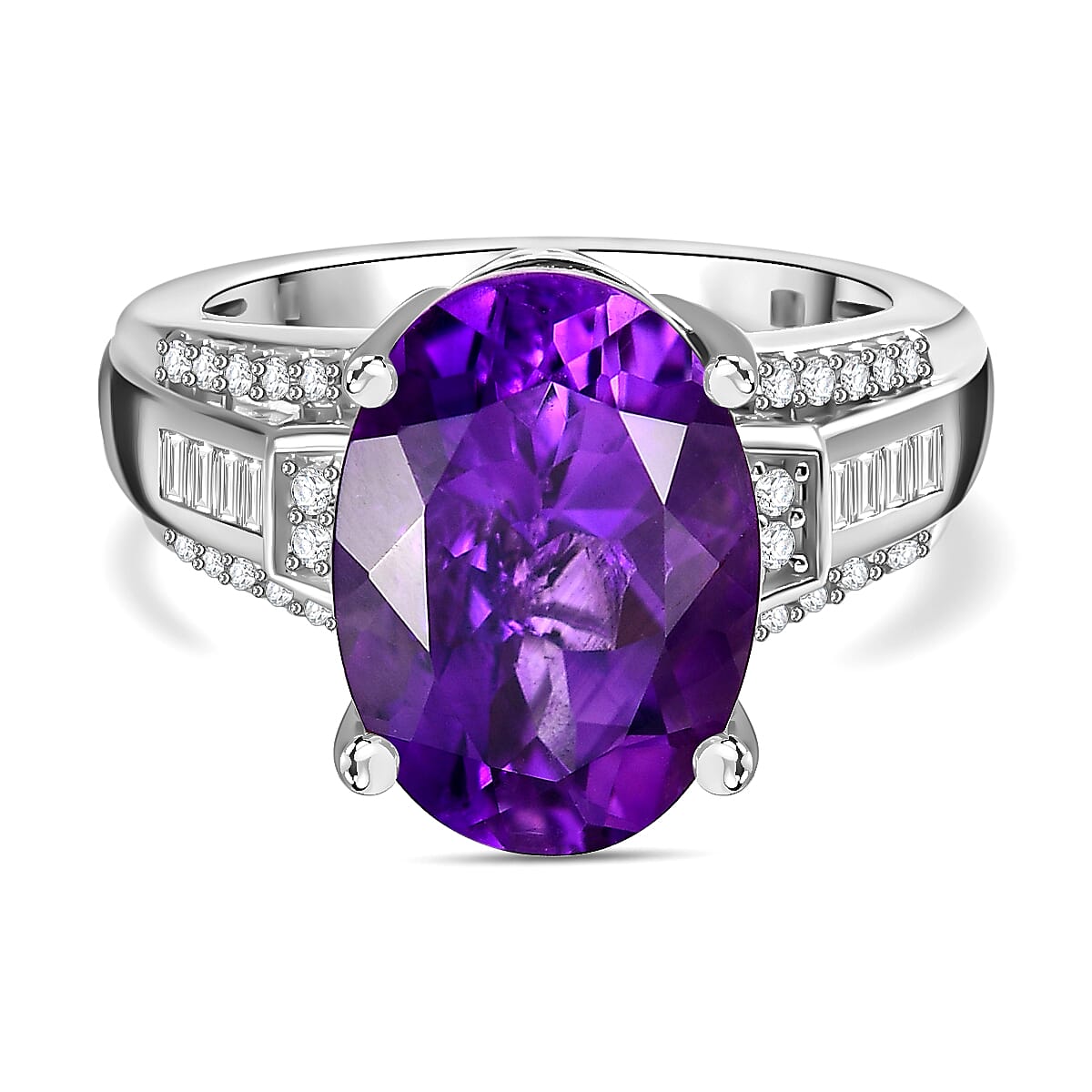 Moroccan Amethyst , White Zircon Ring in Platinum Overlay Sterling Silver 6.80 ct 6.275 Ct. 7726379 0