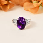 Moroccan Amethyst & Natural Zircon Ring in Platinum Overlay Sterling Silver 6.28 Ct.