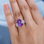 Moroccan Amethyst & Natural Zircon Ring in Platinum Overlay Sterling Silver 6.28 Ct.
