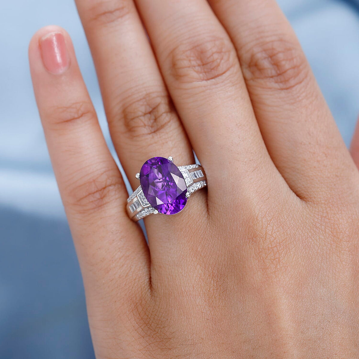 Moroccan Amethyst , White Zircon Ring in Platinum Overlay Sterling Silver 6.80 ct 6.275 Ct. 7726379 2