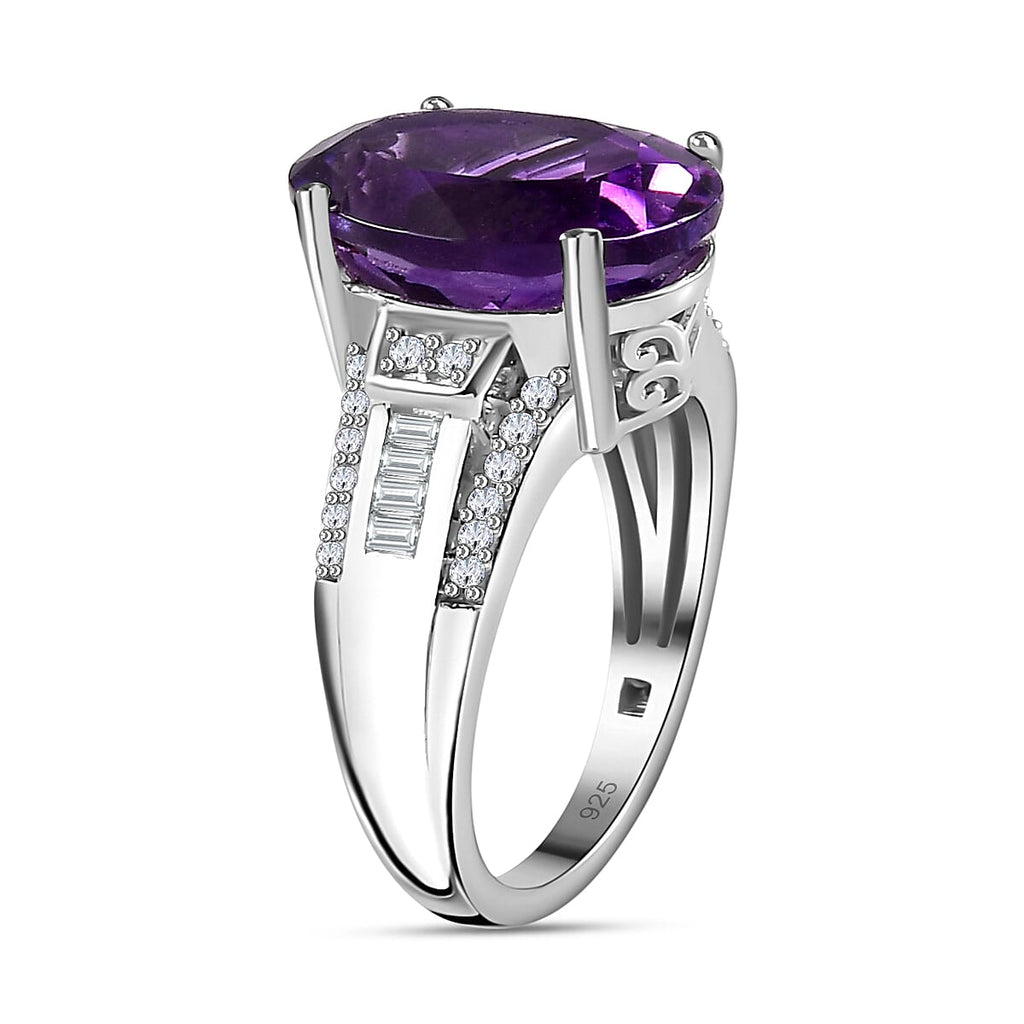 Moroccan Amethyst & Natural Zircon Ring in Platinum Overlay Sterling Silver 6.28 Ct.