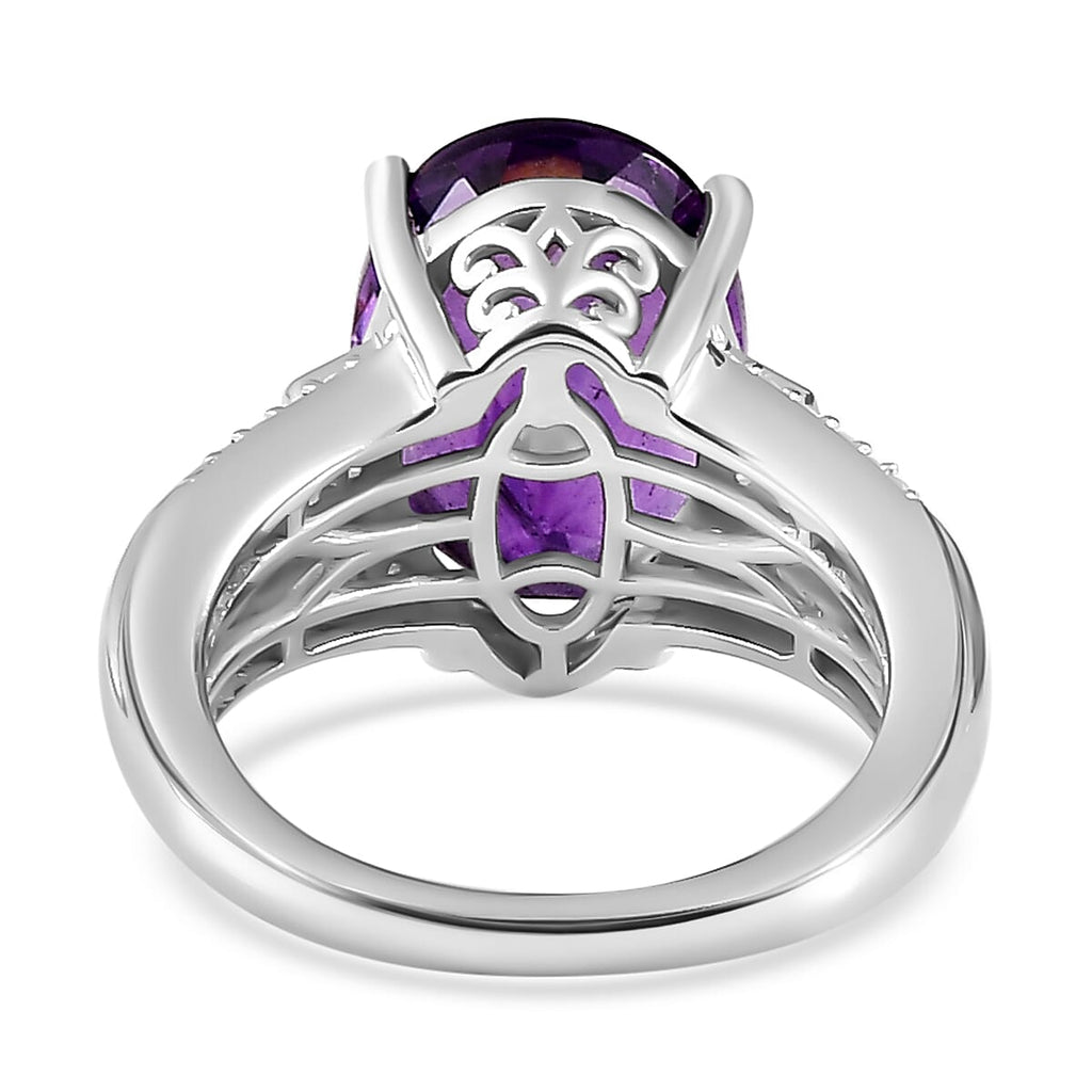 Moroccan Amethyst & Natural Zircon Ring in Platinum Overlay Sterling Silver 6.28 Ct.