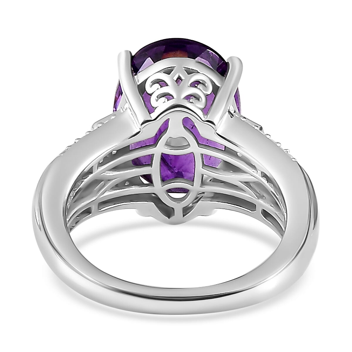 Moroccan Amethyst , White Zircon Ring in Platinum Overlay Sterling Silver 6.80 ct 6.275 Ct. 7726379 4