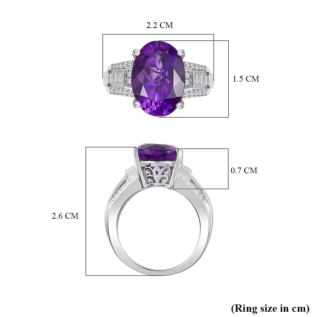 Moroccan Amethyst , White Zircon Ring in Platinum Overlay Sterling Silver 6.80 ct 6.275 Ct. 7726379 5