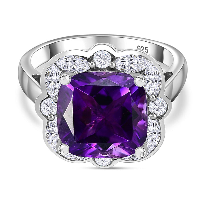 Moroccan Amethyst, Natural Zircon Hao Ring in Rhodium Overlay Sterling Silver 5.65  Ct. 7795567 1