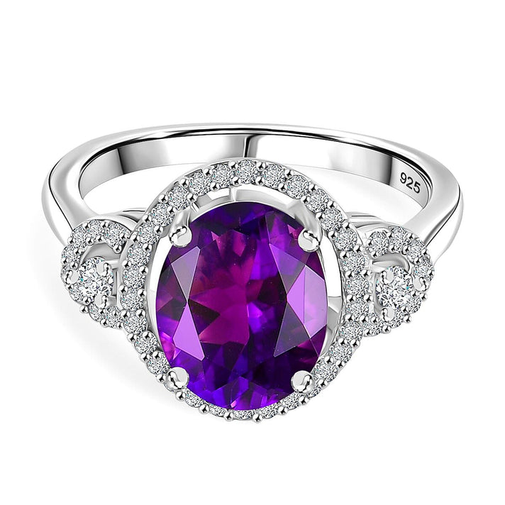 Natural Moroccan Amethyst &amp; White Zircon Classic Garden Glow Ring in Rhodium Overlay Sterling Silver 3.00 Ct. 8162840 1