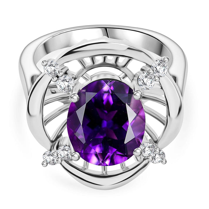 Natural Moroccan Amethyst &amp; White Zircon Sunlit Grace Ring in Rhodium Overlay Sterling Silver 3.53 Ct. 8166641 1