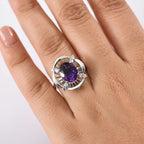 Natural Moroccan Amethyst & White Zircon Sunlit Grace Ring in Rhodium Overlay Sterling Silver 3.53 Ct.