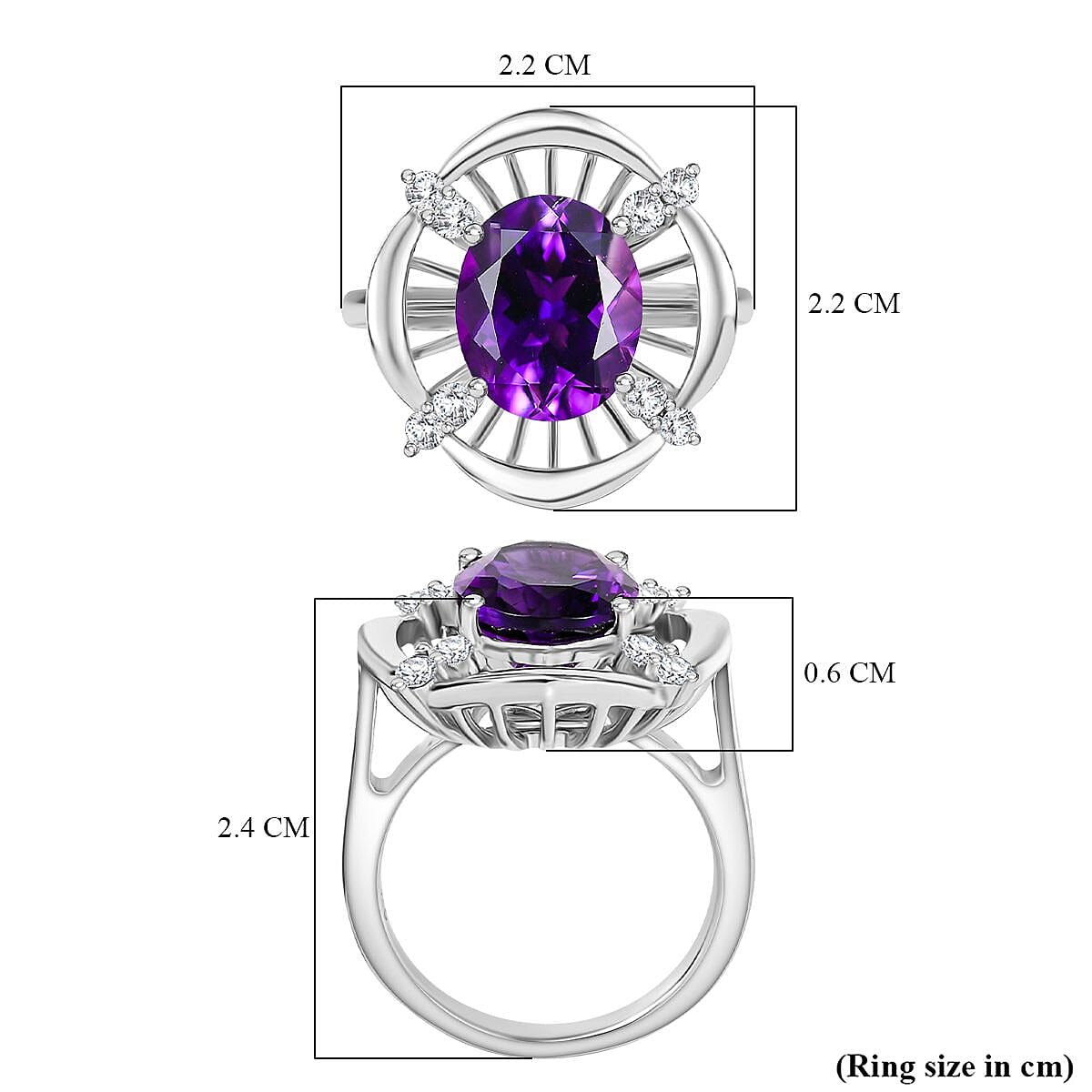 Natural Moroccan Amethyst &amp; White Zircon Sunlit Grace Ring in Rhodium Overlay Sterling Silver 3.53 Ct. 8166641 6