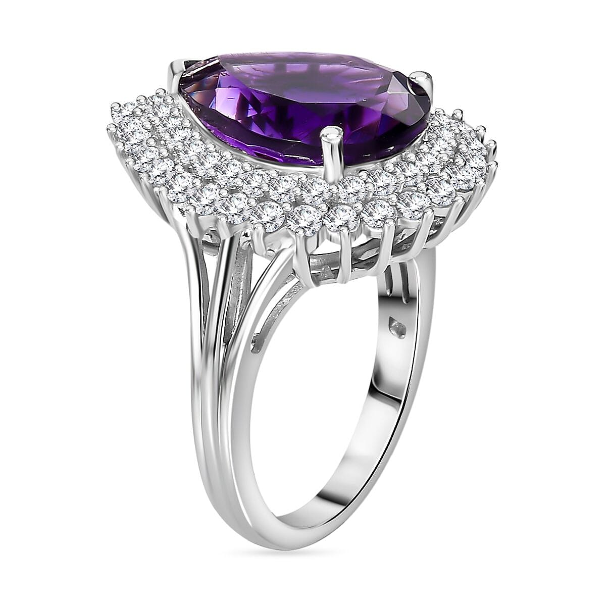 Moroccan Amethyst, White Zircon Double Halo Ring in Rhodium Overlay Sterling Silver, Silver Wt. 5.5 Gms 6.299 Ct. 7847877 3