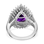 Premium Moroccan Amethyst (5.00 ct Pear) & Zircon Ring in Rhodium Overlay Sterling Silver 6.30 Ct.