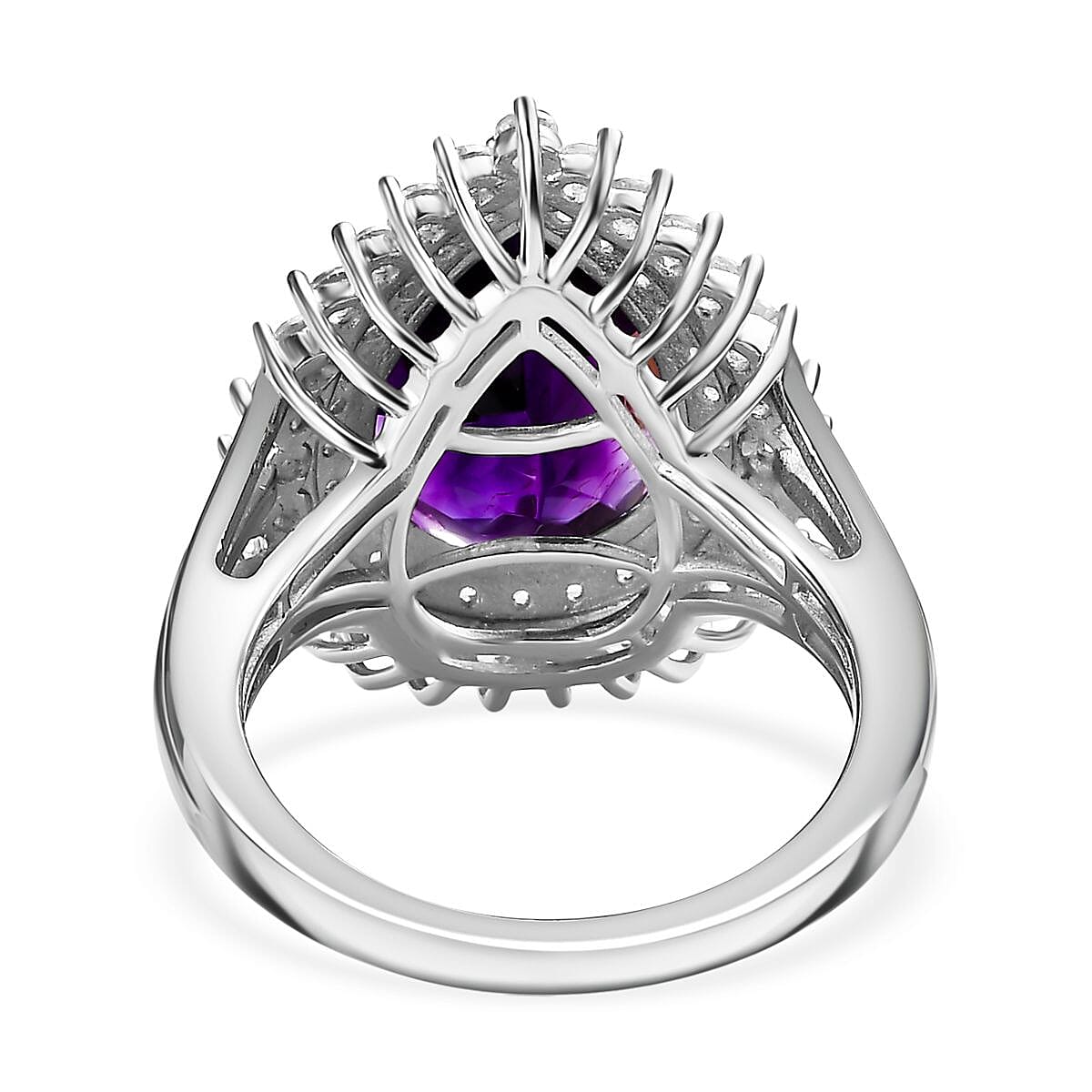 Moroccan Amethyst, White Zircon Double Halo Ring in Rhodium Overlay Sterling Silver, Silver Wt. 5.5 Gms 6.299 Ct. 7847877 4