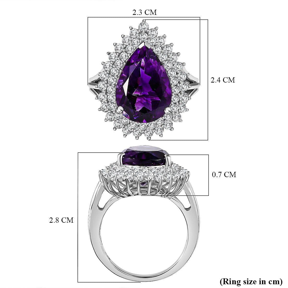 Moroccan Amethyst, White Zircon Double Halo Ring in Rhodium Overlay Sterling Silver, Silver Wt. 5.5 Gms 6.299 Ct. 7847877 5