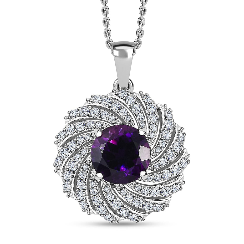 Moroccan Amethyst & Natural Zircon Pendant with Chain (Size 20) in Platinum Overlay Sterling Silver 4.08 Ct, Silver Wt. 5.90 GM