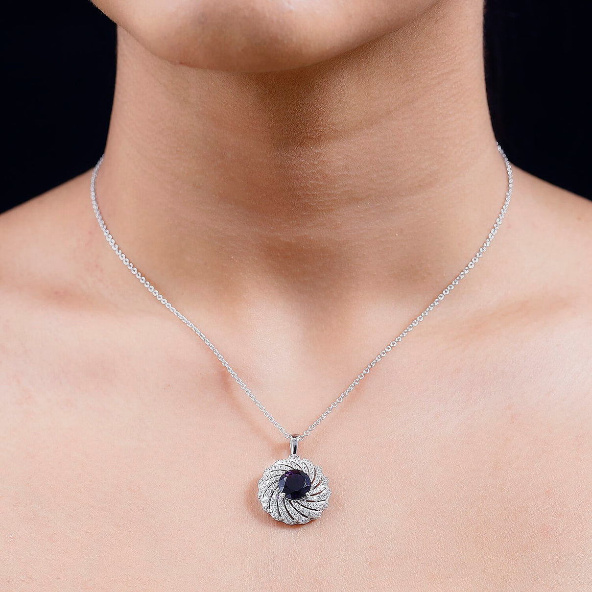 Moroccan Amethyst &amp; Natural Zircon Pendant with Chain (Size 20) in Platinum Overlay Sterling Silver 4.08 Ct, Silver Wt. 5.90 GM 4244189 1