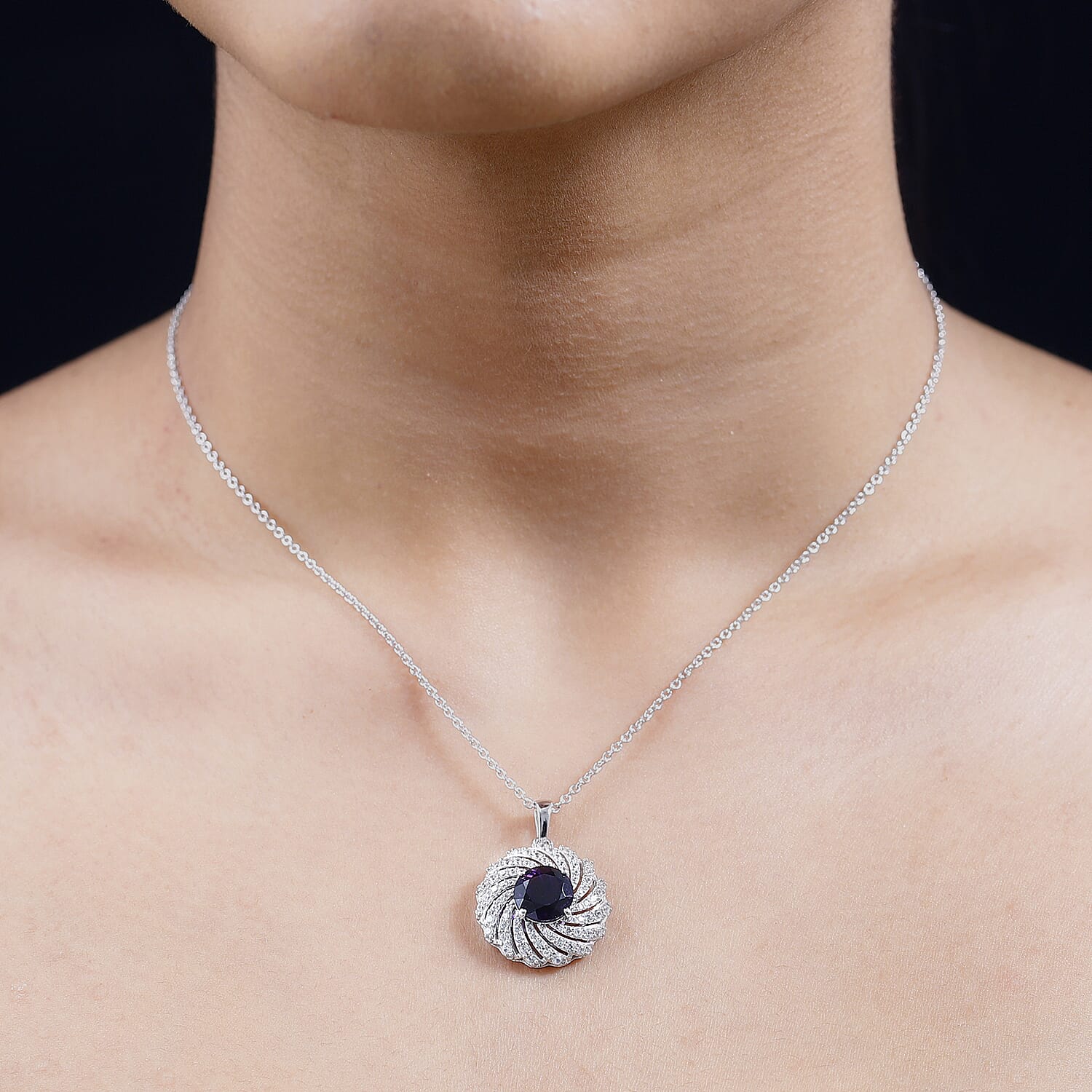 Moroccan Amethyst &amp; Natural Zircon Pendant with Chain (Size 20) in Platinum Overlay Sterling Silver 4.08 Ct, Silver Wt. 5.90 GM 4244189 1