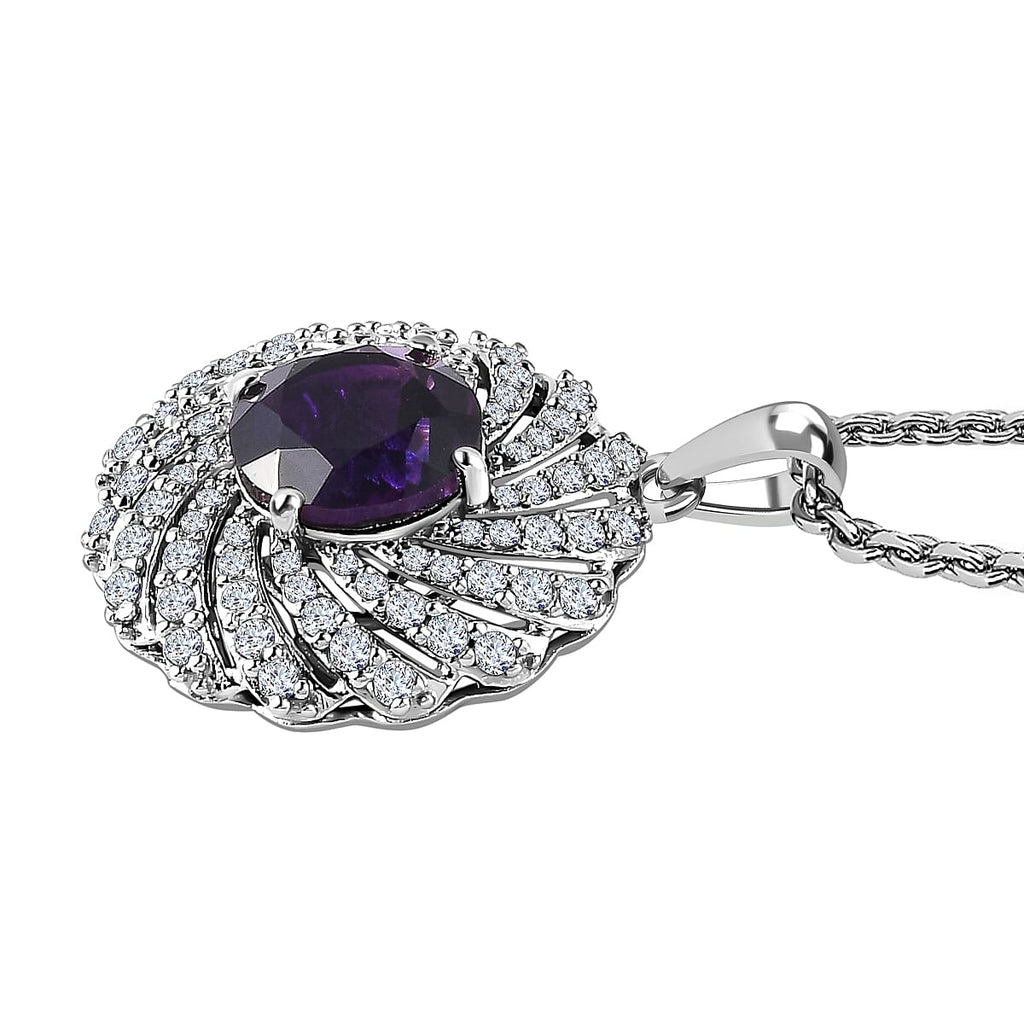 Moroccan Amethyst & Natural Zircon Pendant with Chain (Size 20) in Platinum Overlay Sterling Silver 4.08 Ct, Silver Wt. 5.90 GM