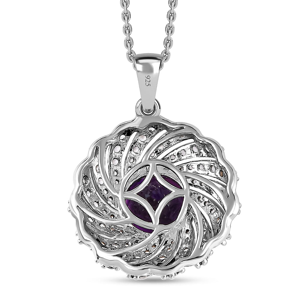 Moroccan Amethyst & Natural Zircon Pendant with Chain (Size 20) in Platinum Overlay Sterling Silver 4.08 Ct, Silver Wt. 5.90 GM