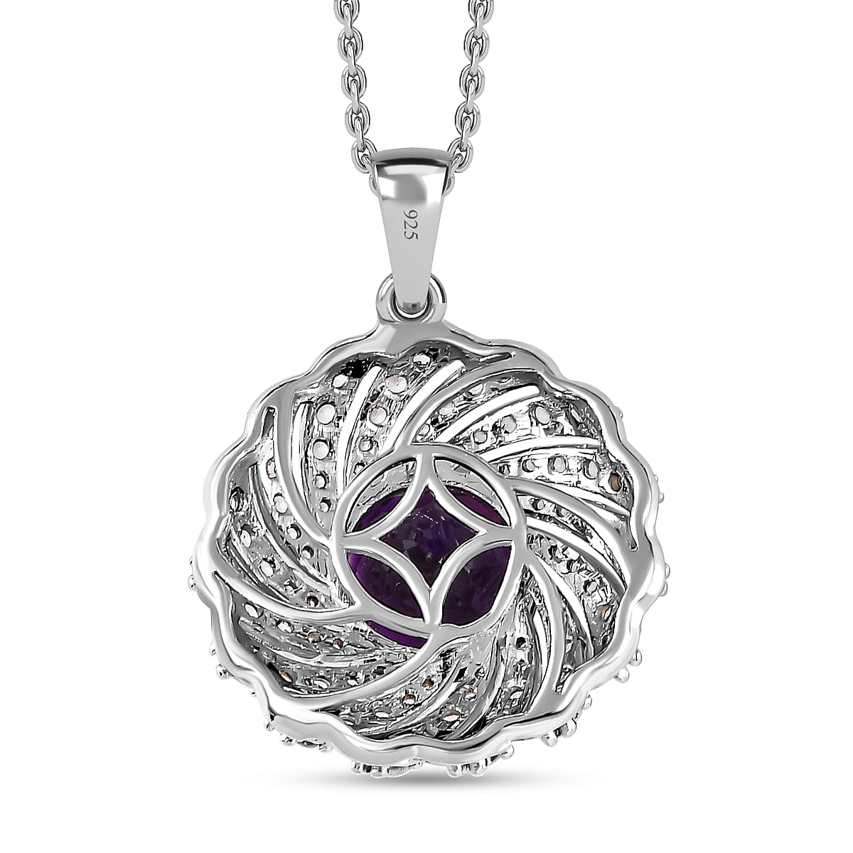 Moroccan Amethyst &amp; Natural Zircon Pendant with Chain (Size 20) in Platinum Overlay Sterling Silver 4.08 Ct, Silver Wt. 5.90 GM 4244189 4