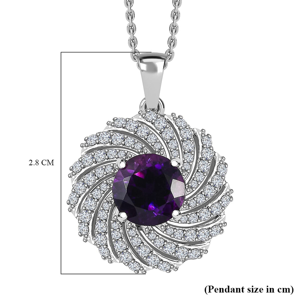 Moroccan Amethyst & Natural Zircon Pendant with Chain (Size 20) in Platinum Overlay Sterling Silver 4.08 Ct, Silver Wt. 5.90 GM