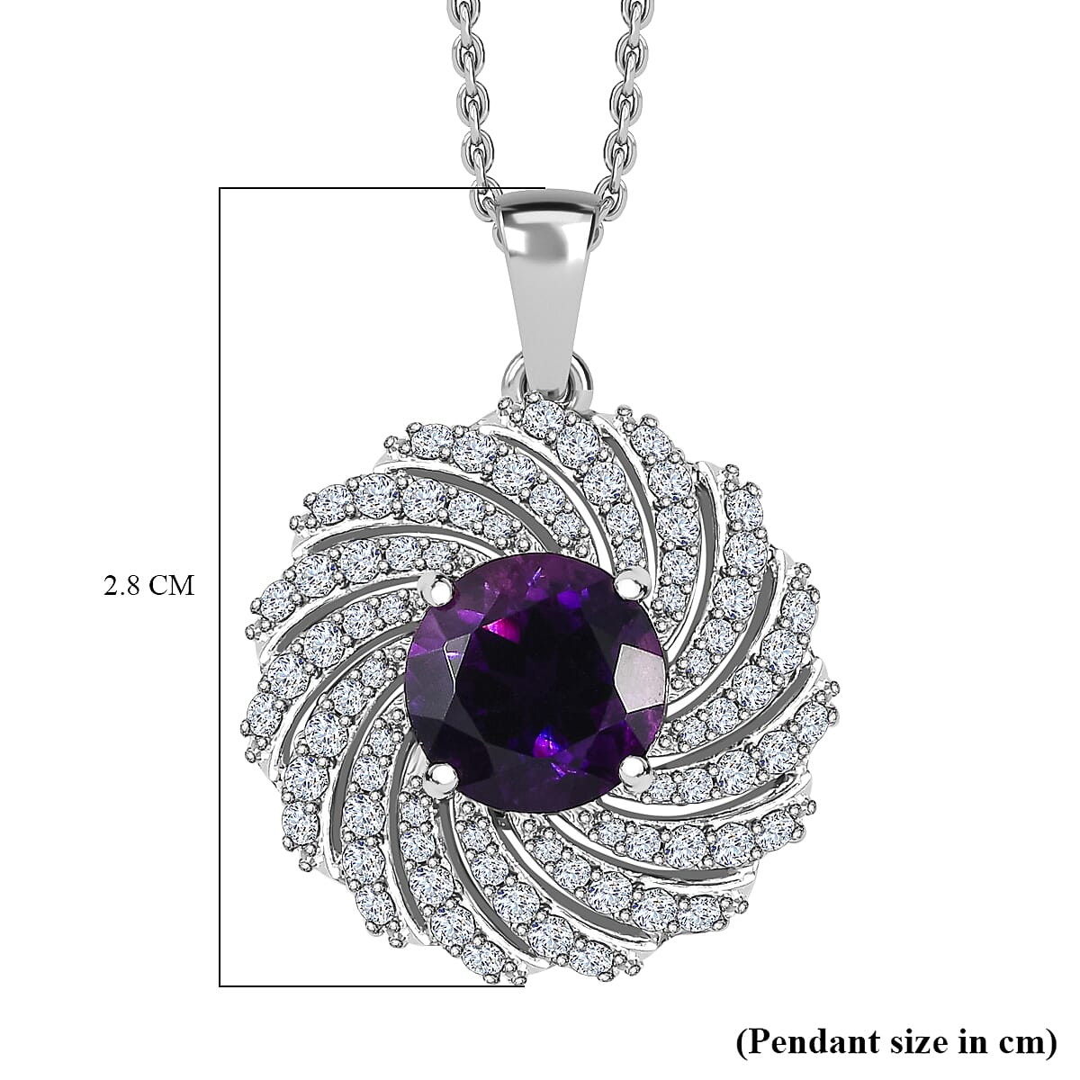 Moroccan Amethyst &amp; Natural Zircon Pendant with Chain (Size 20) in Platinum Overlay Sterling Silver 4.08 Ct, Silver Wt. 5.90 GM 4244189 6