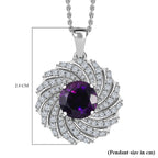 Moroccan Amethyst & Natural Zircon Pendant with Chain (Size 20) in Platinum Overlay Sterling Silver 4.08 Ct, Silver Wt. 5.90 GM