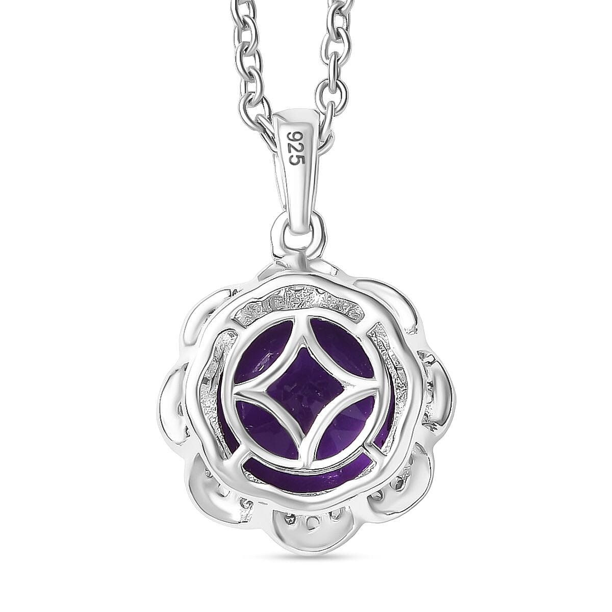 Moroccan Amethyst &amp; White Zircon Pendant with Chain (Size 20) in Rhodium Overlay Sterling Silver 4.32 Ct. 4379274 5