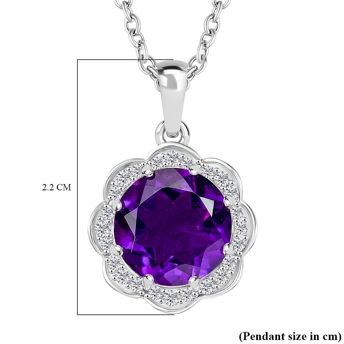 Moroccan Amethyst &amp; White Zircon Pendant with Chain (Size 20) in Rhodium Overlay Sterling Silver 4.32 Ct. 4379274 7