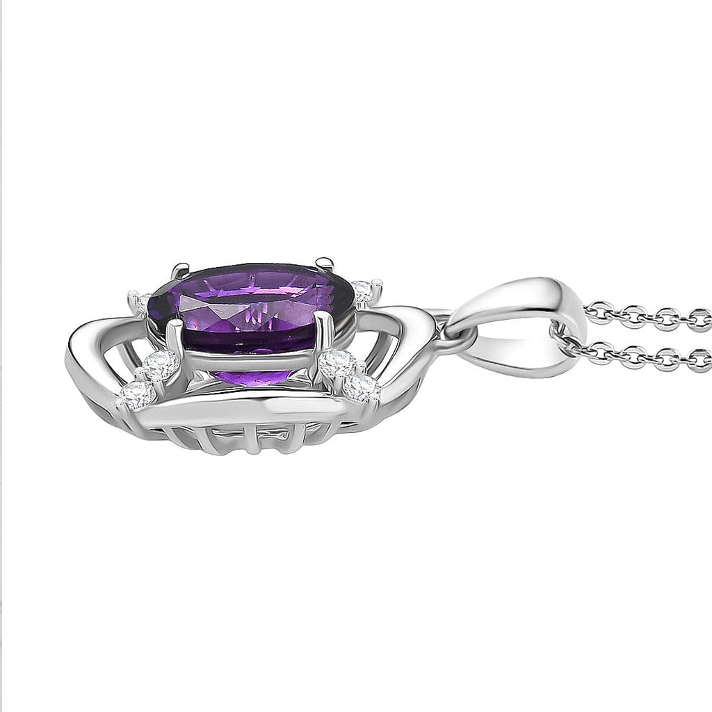 Moroccan Amethyst & White Zircon Pendant with Chain (Size 20) in Rhodium Overlay Sterling Silver 3.53 Ct.