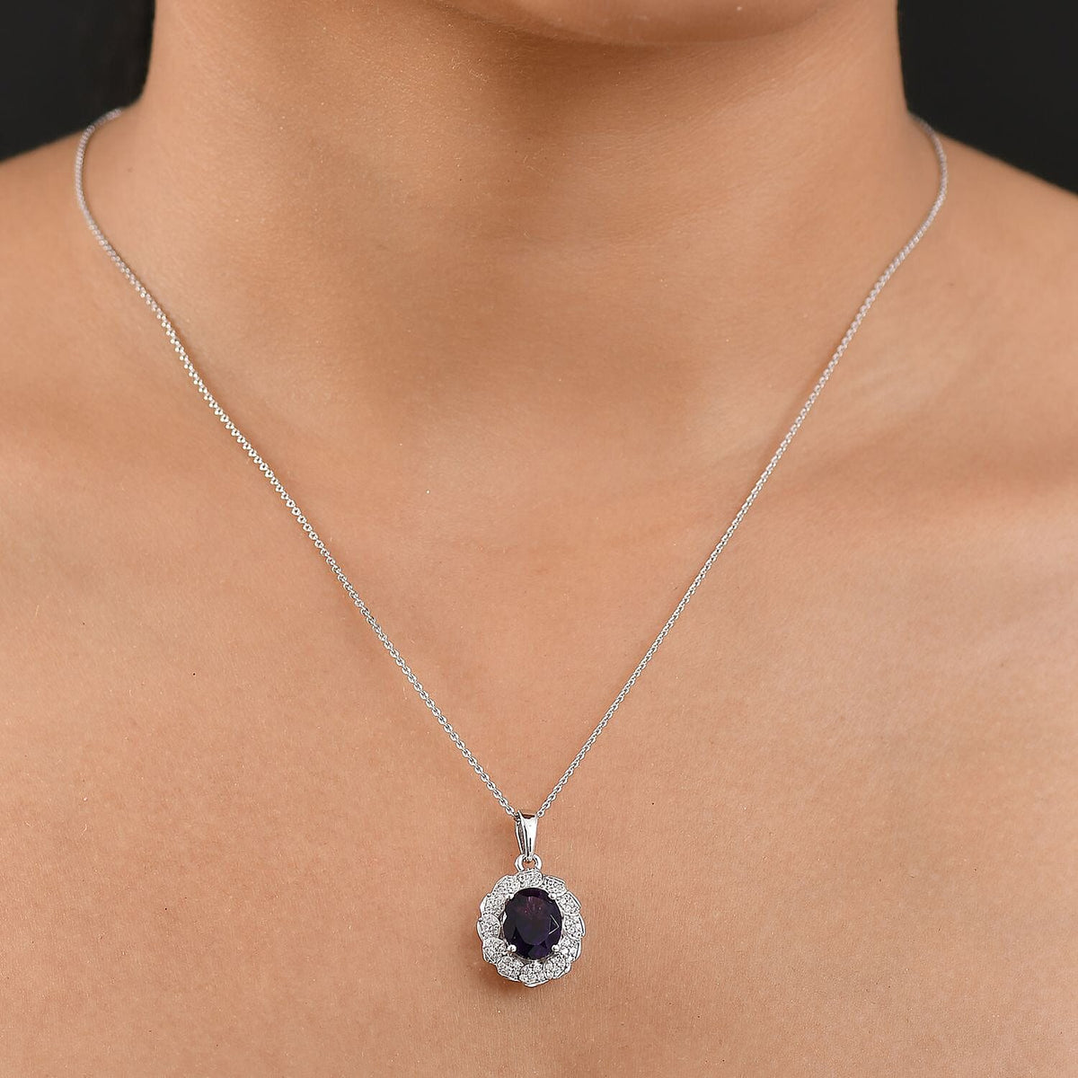 Moroccan Amethyst,  White Zircon Pendant with Chain (Size 20) in Rhodium Overlay Sterling Silver , Silver Wt. 6.15 Gms  4.33  Ct. 4392534 2