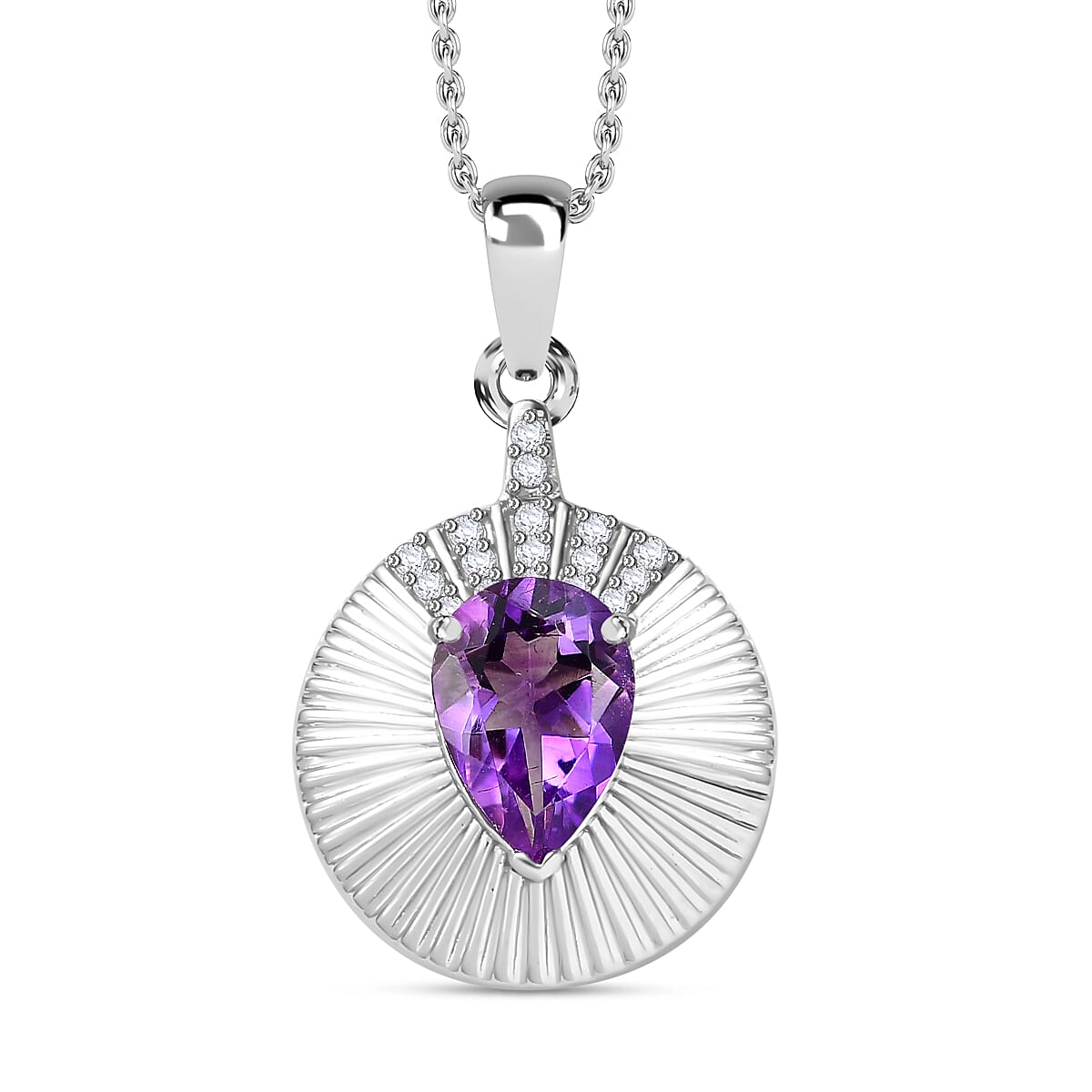Moroccan Amethyst and Natural Zircon Pendant with Chain (Size 20) in Rhodium Overlay Sterling Silver 4282941 0