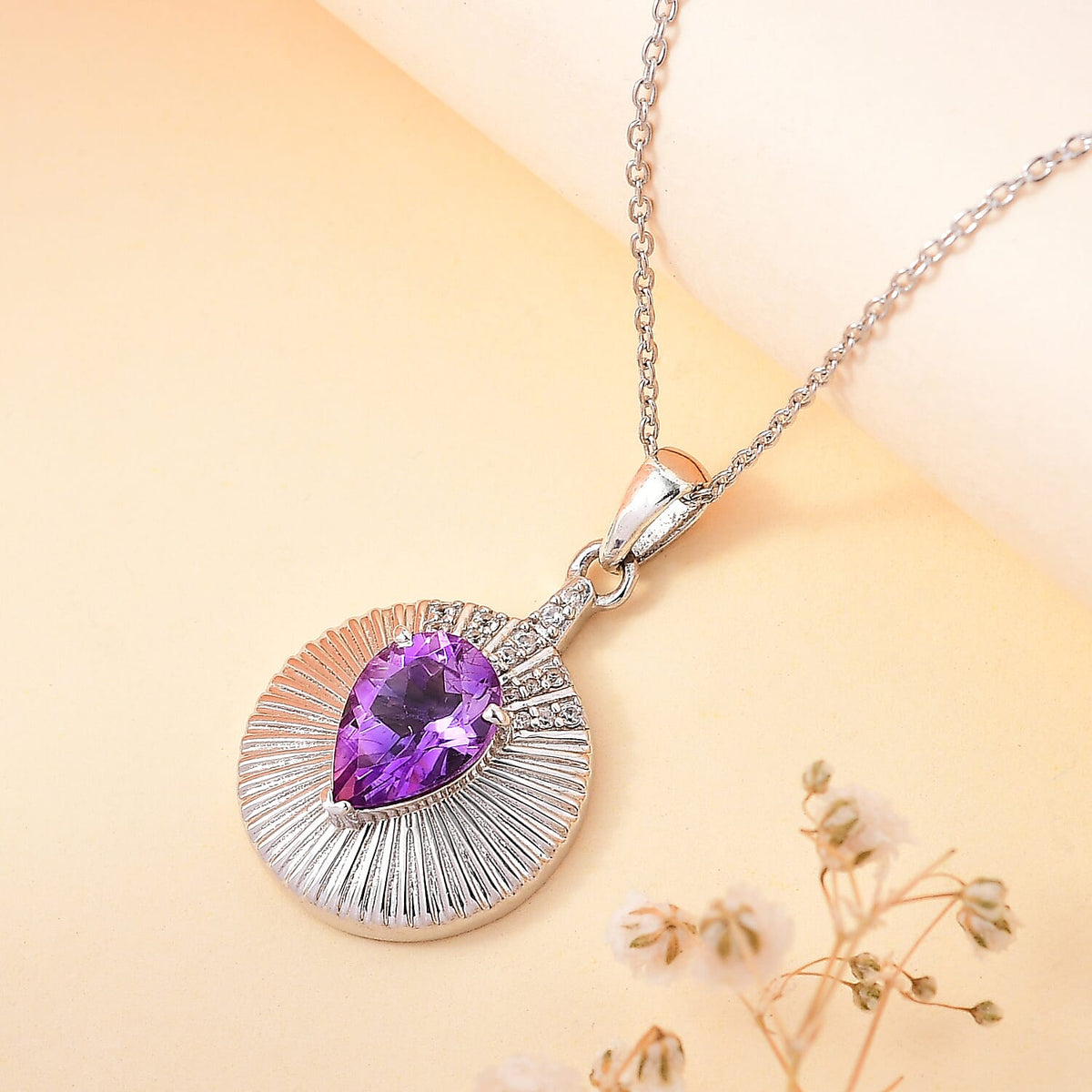 Moroccan Amethyst and Natural Zircon Pendant with Chain (Size 20) in Rhodium Overlay Sterling Silver 4282941 3