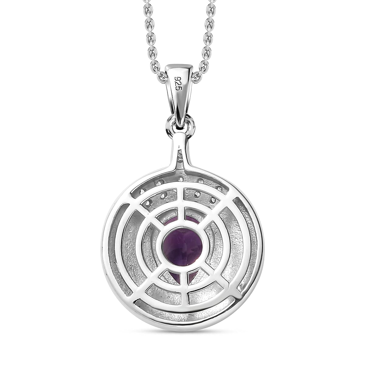 Moroccan Amethyst and Natural Zircon Pendant with Chain (Size 20) in Rhodium Overlay Sterling Silver 4282941 5