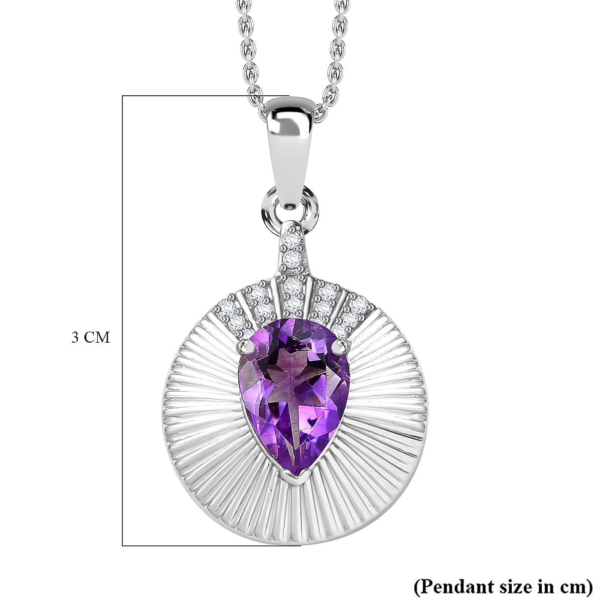 Moroccan Amethyst and Natural Zircon Pendant with Chain (Size 20) in Rhodium Overlay Sterling Silver 4282941 6