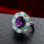 Moroccan Amethyst, White Zircon, Sleeping Beauty Turquoise, Ethiopian Opal Main Stone With Side Stone Ring in Rhodium OverlaySterling Silver, Silver Wt.5 Gms  5.077  Ct.