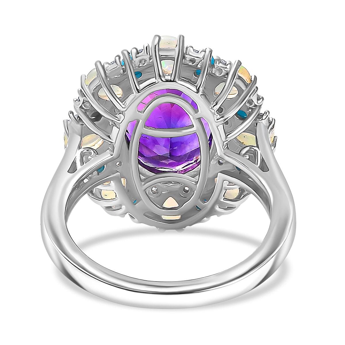 Moroccan Amethyst, White Zircon, Sleeping Beauty Turquoise, Ethiopian Opal Main Stone With Side Stone Ring in Rhodium OverlaySterling Silver, Silver Wt.5 Gms  5.077  Ct. 8148226 4