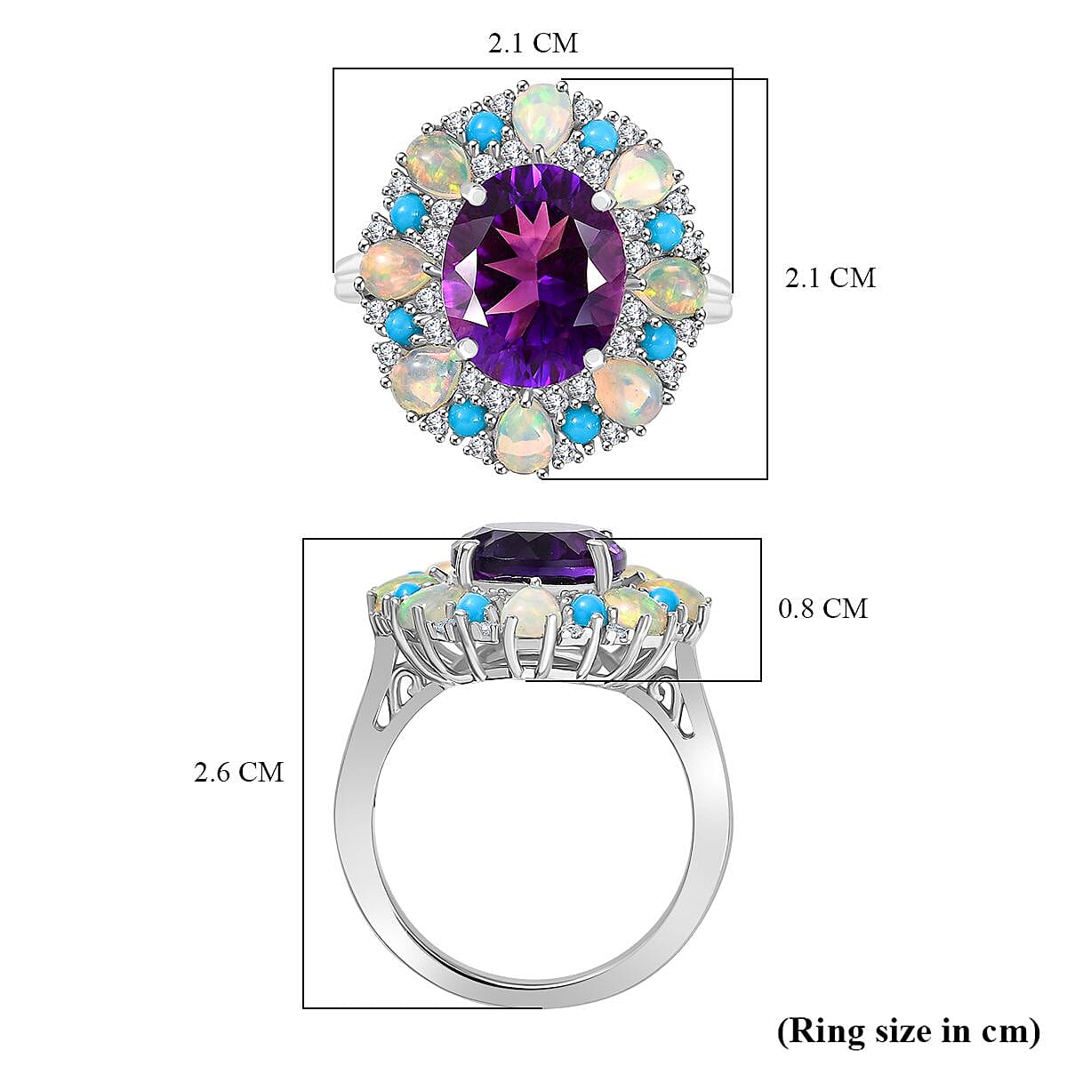 Moroccan Amethyst, White Zircon, Sleeping Beauty Turquoise, Ethiopian Opal Main Stone With Side Stone Ring in Rhodium OverlaySterling Silver, Silver Wt.5 Gms  5.077  Ct. 8148226 5