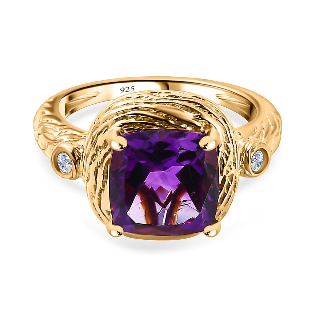 Moroccan Amethyst & Natural Zircon Ring in 18K Yellow Gold Vermeil Plated Sterling Silver 3.30 Ct.