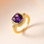 Moroccan Amethyst & Natural Zircon Ring in 18K Yellow Gold Vermeil Plated Sterling Silver 3.30 Ct.