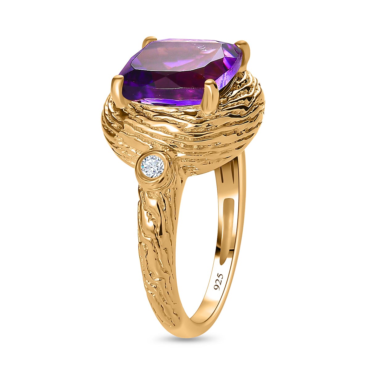 Moroccan Amethyst, White Zircon Solitaire Ring in 18K Vermeil Yellow Gold Plated Sterling Silver 7693023 3