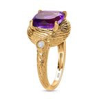 Moroccan Amethyst & Natural Zircon Ring in 18K Yellow Gold Vermeil Plated Sterling Silver 3.30 Ct.