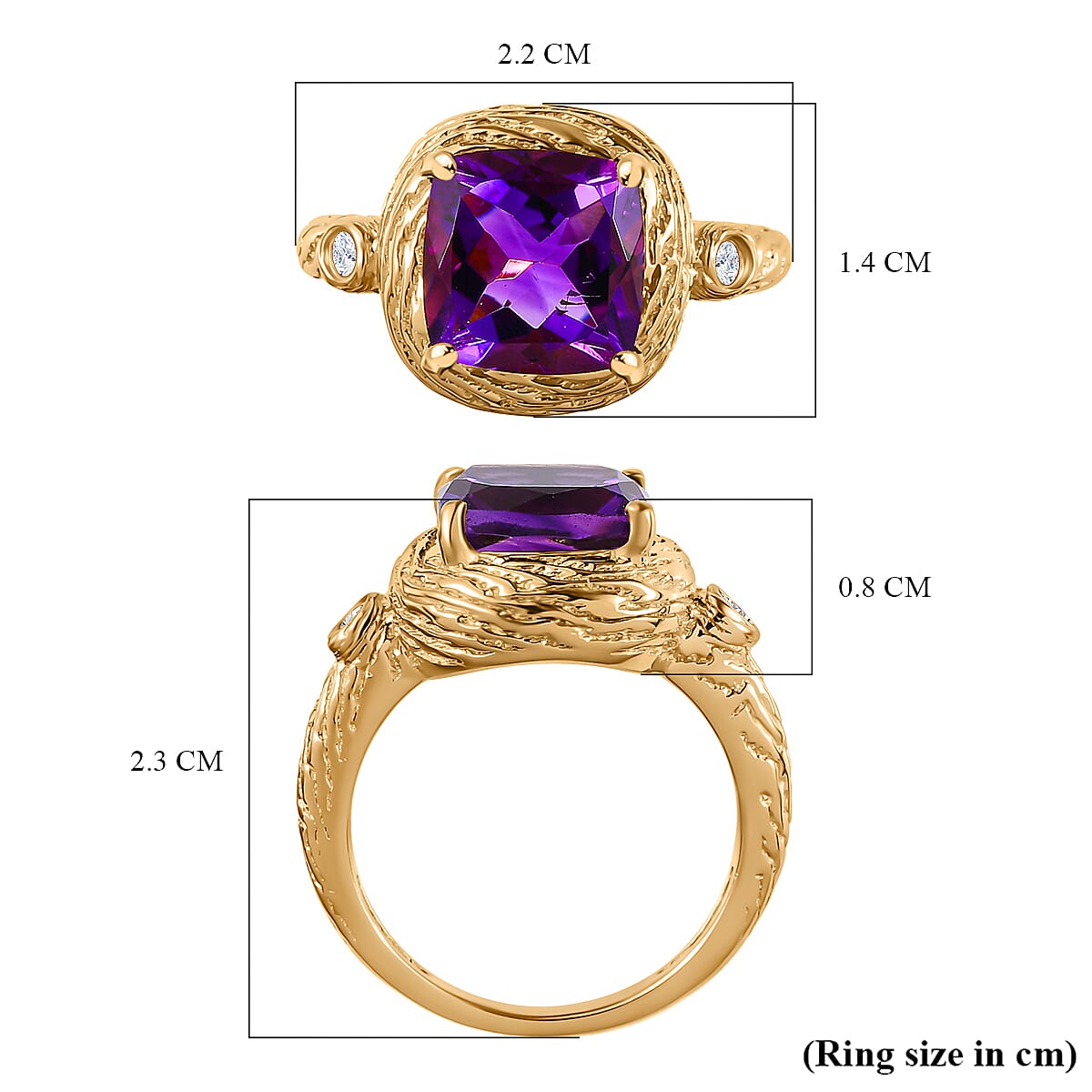 Moroccan Amethyst, White Zircon Solitaire Ring in 18K Vermeil Yellow Gold Plated Sterling Silver 7693023 5