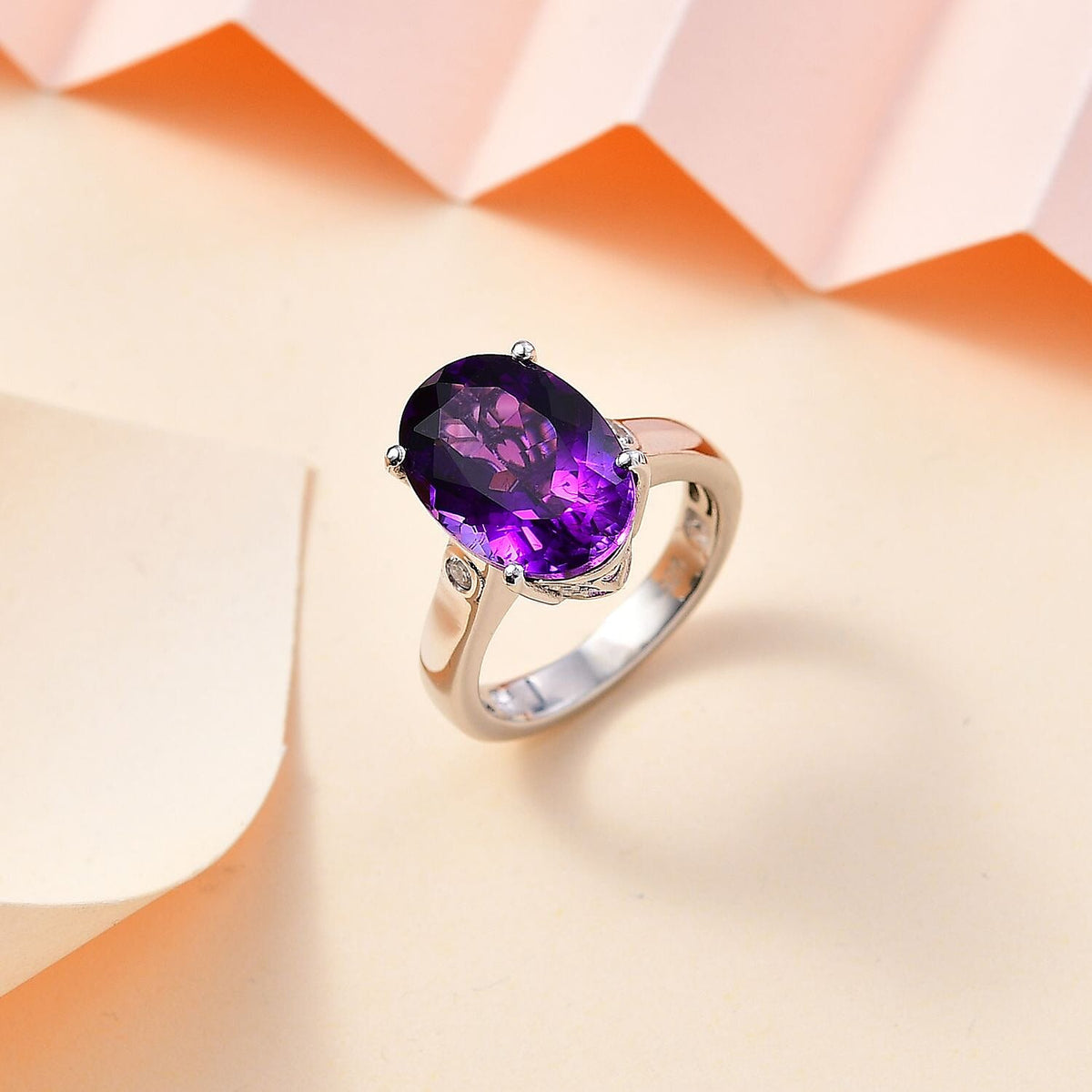 Moroccan Amethyst, White Zircon Solitaire Ring in Rhodium Plated Sterling Silver, Silver Wt. 5.97 Gms  5.847  Ct. 7807760 1