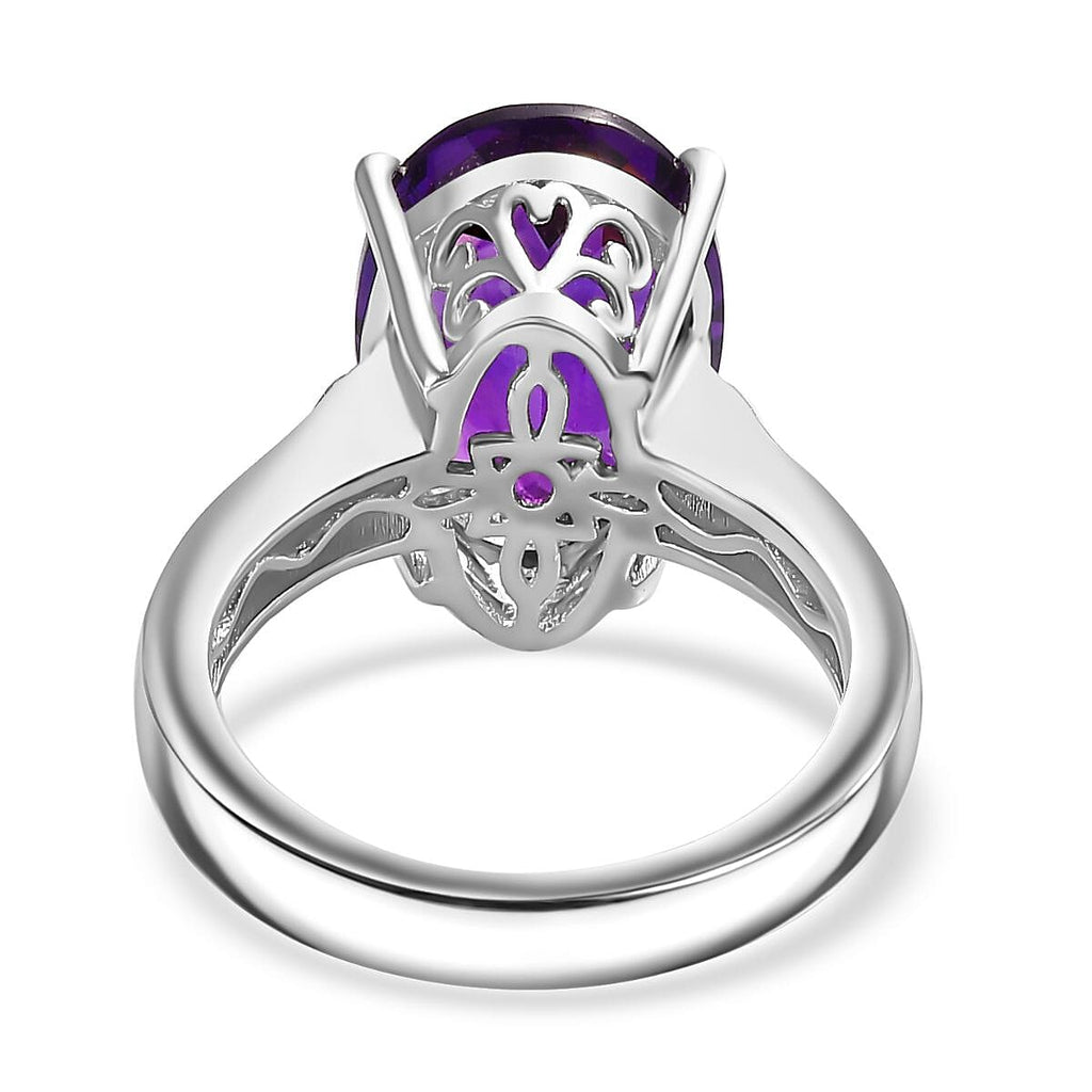 Moroccan Amethyst & Natural Zircon Ring in Rhodium Overlay Sterling Silver 5.84 Ct