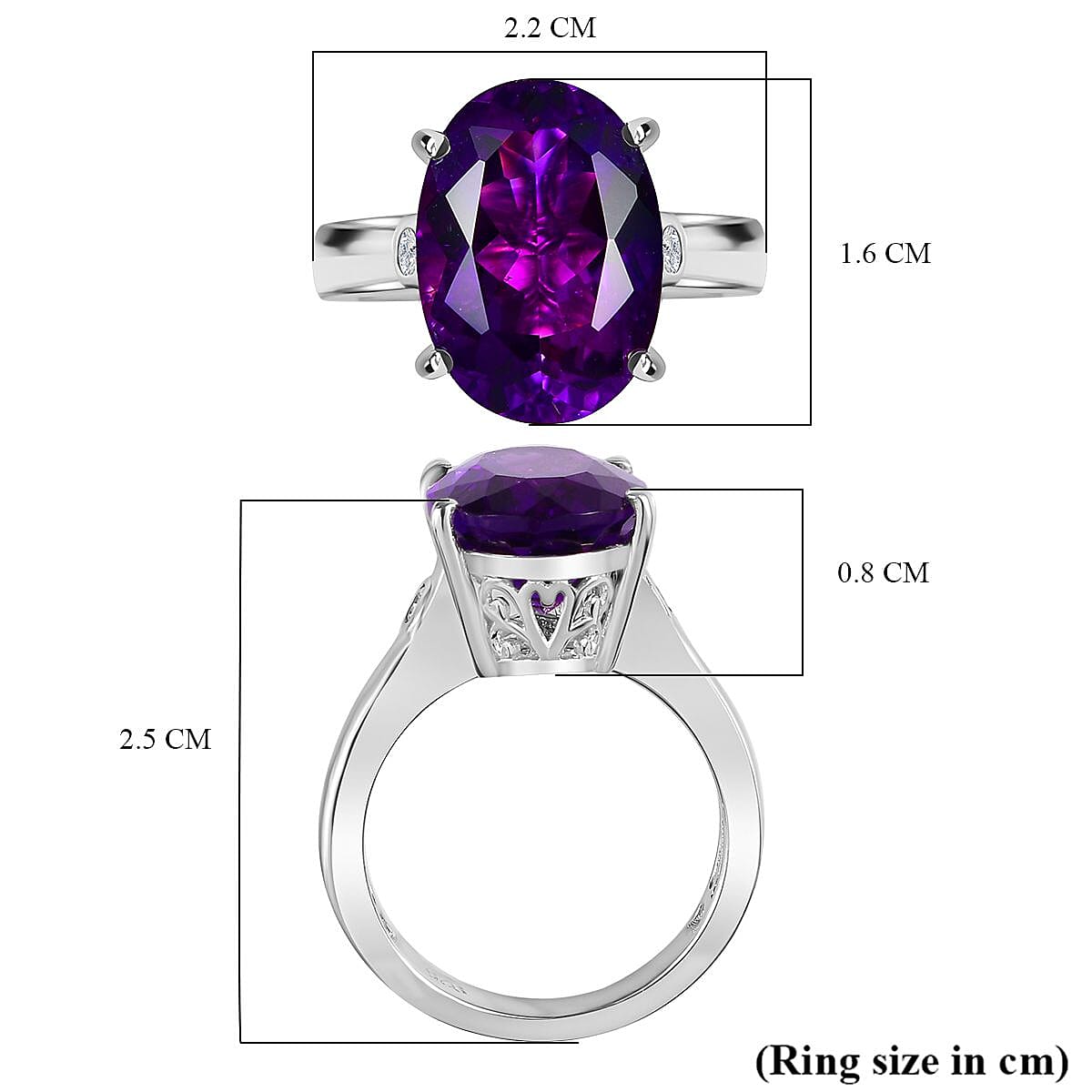 Moroccan Amethyst, White Zircon Solitaire Ring in Rhodium Plated Sterling Silver, Silver Wt. 5.97 Gms  5.847  Ct. 7807760 5