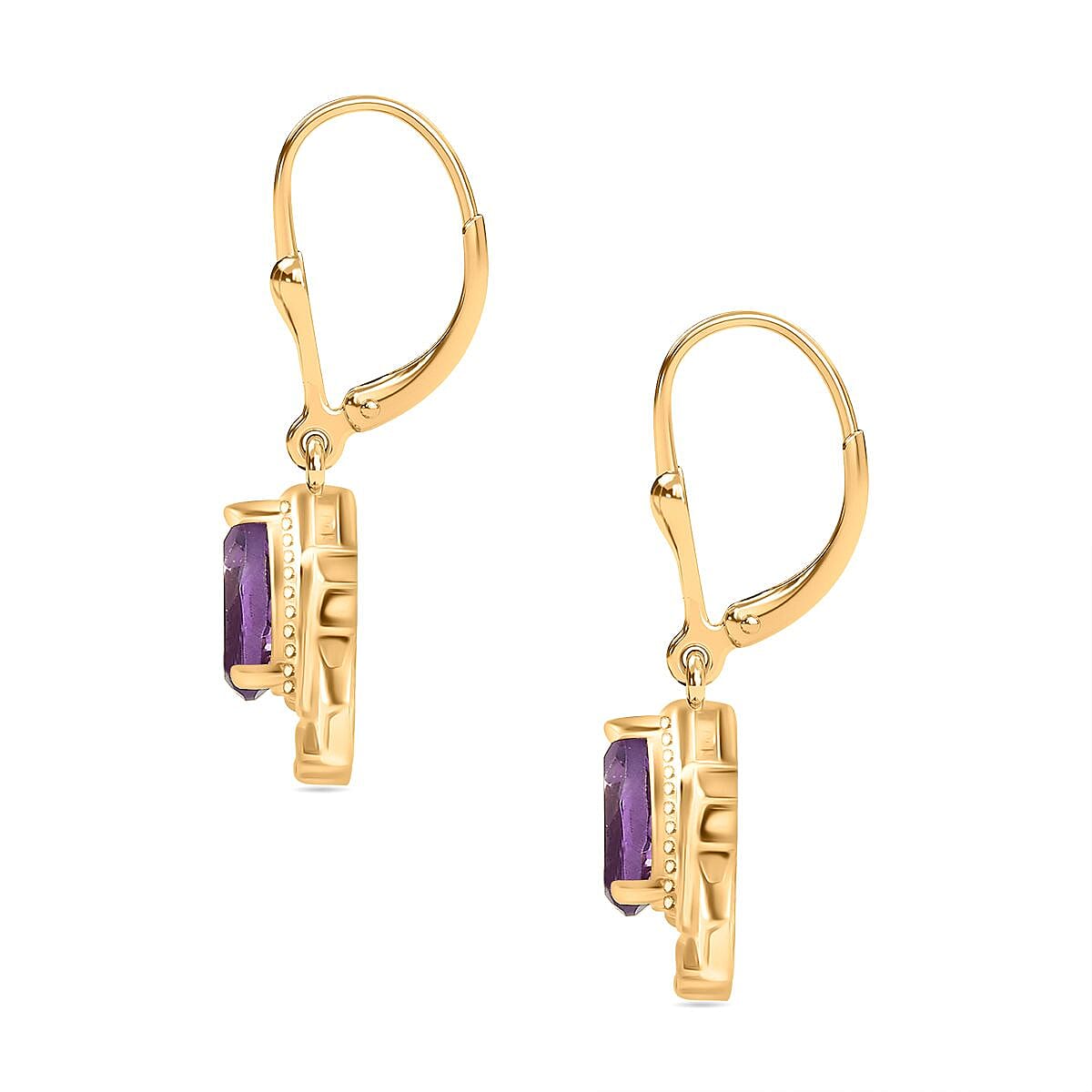 Moroccan Amethyst, White Zircon Solitaire Lotus Earrings in 18K Yellow Gold Vermeil Plated Sterling Silver, 2.300 Ct. 7809108 3