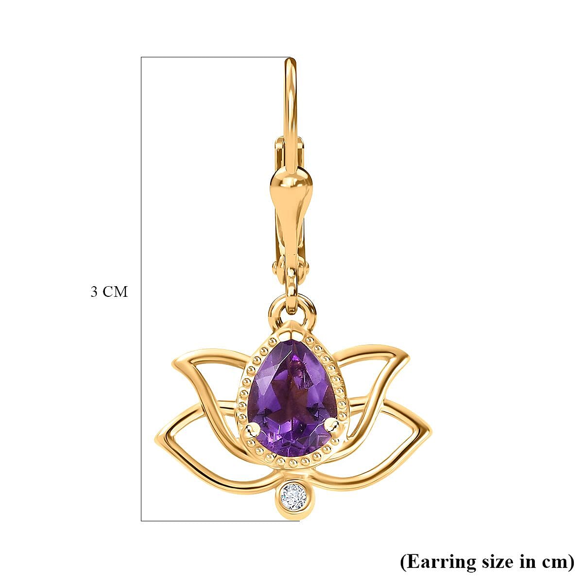 Moroccan Amethyst, White Zircon Solitaire Lotus Earrings in 18K Yellow Gold Vermeil Plated Sterling Silver, 2.300 Ct. 7809108 4